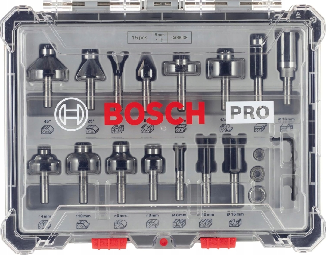 Bosch Sada 15 fréz do dřeva, stopka 8 mm 2607017472