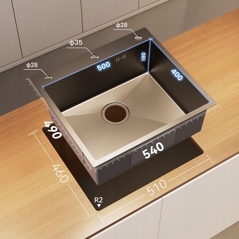 54x49CM zlewozmywak kuchenny stalowy z dozownikiem mydła i systemem odpływowym, czarny Kod producenta JJW0602