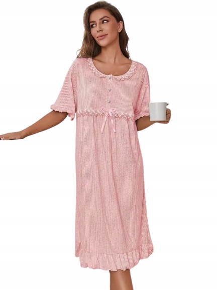 Růžová Košile Pro Babičku S Volánky, Knoflíky Dlouhá Košile M