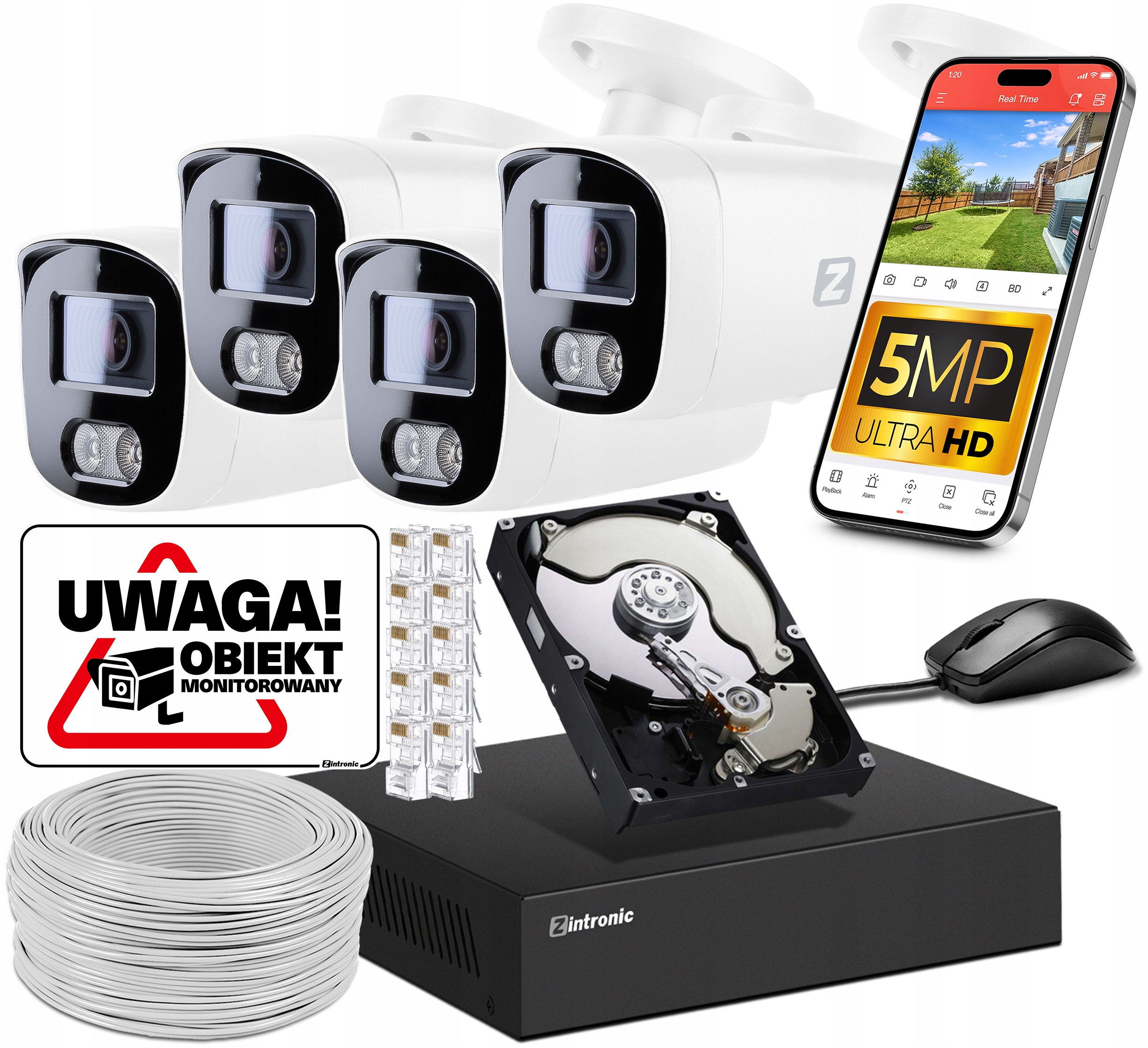 Sada Kamer Pro Monitorování 5MPX Ip Poe 4 Venkovní Kamery 1TB Audio