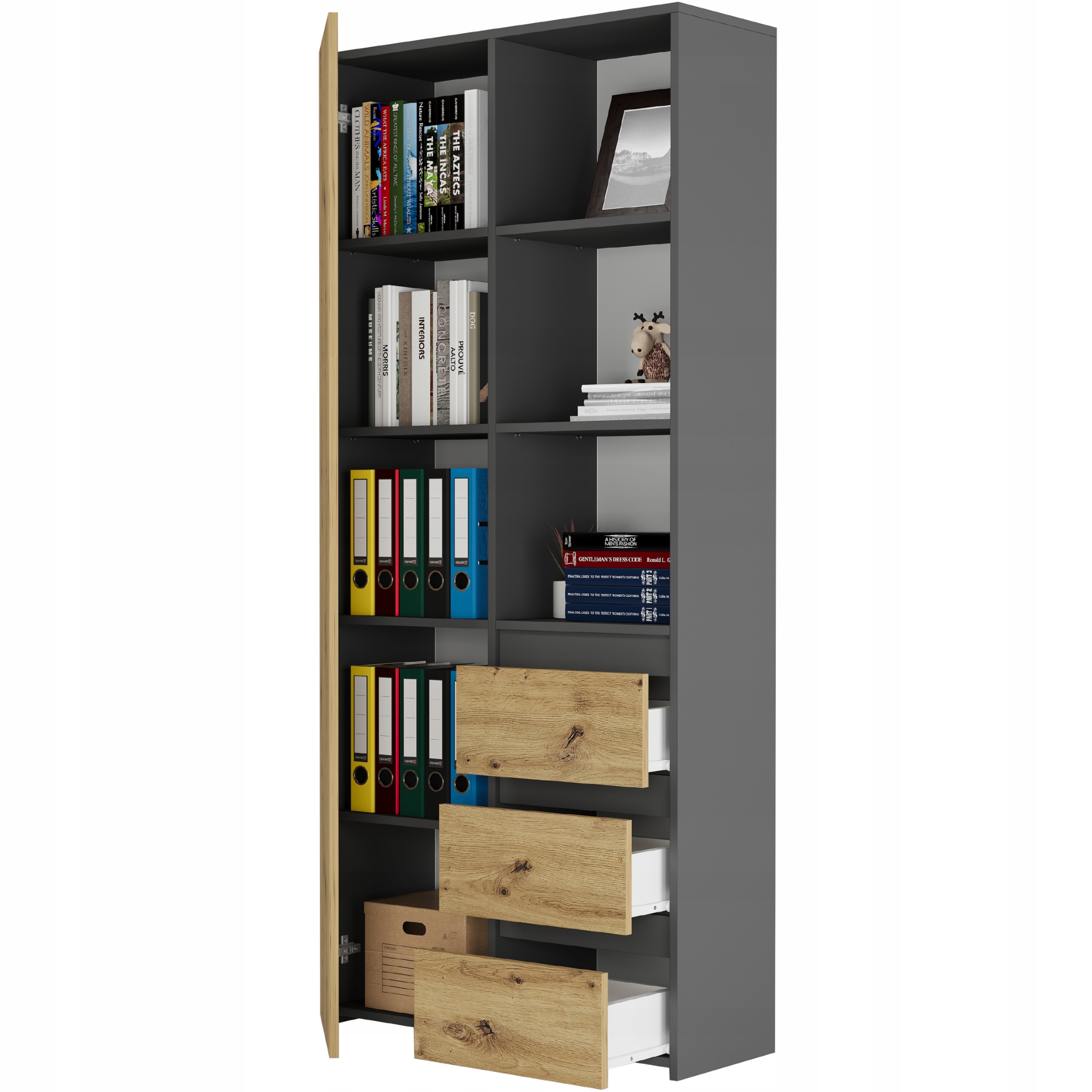 REGAŁ KSIĄŻKI BIUROWY 3 SZUFLADY B-80-S3 ANTRACYT MIX ARTISAN