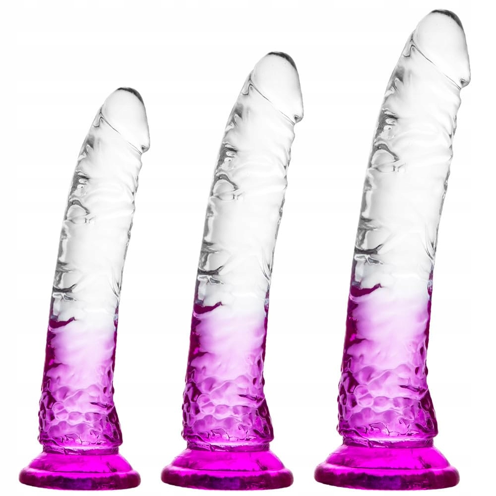 GRADIENT Przezroczysty Fioletowy Dildo Przyssawkowe 3 Rozmiary