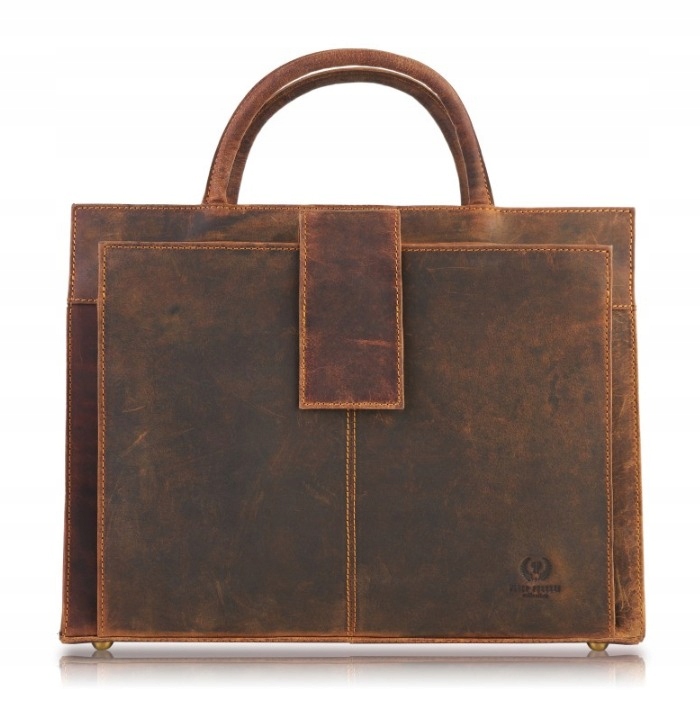 TECZKA TORBA VINTAGE DAMSKA SKÓRZANA AKTÓWKA DO RĘKI NA RAMIĘ A4 BRĄZOWY