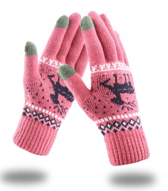 RĘKAWICZKI OCIEPLANE ZIMOWE TELEFON DOTYKOWE RÓŻ C