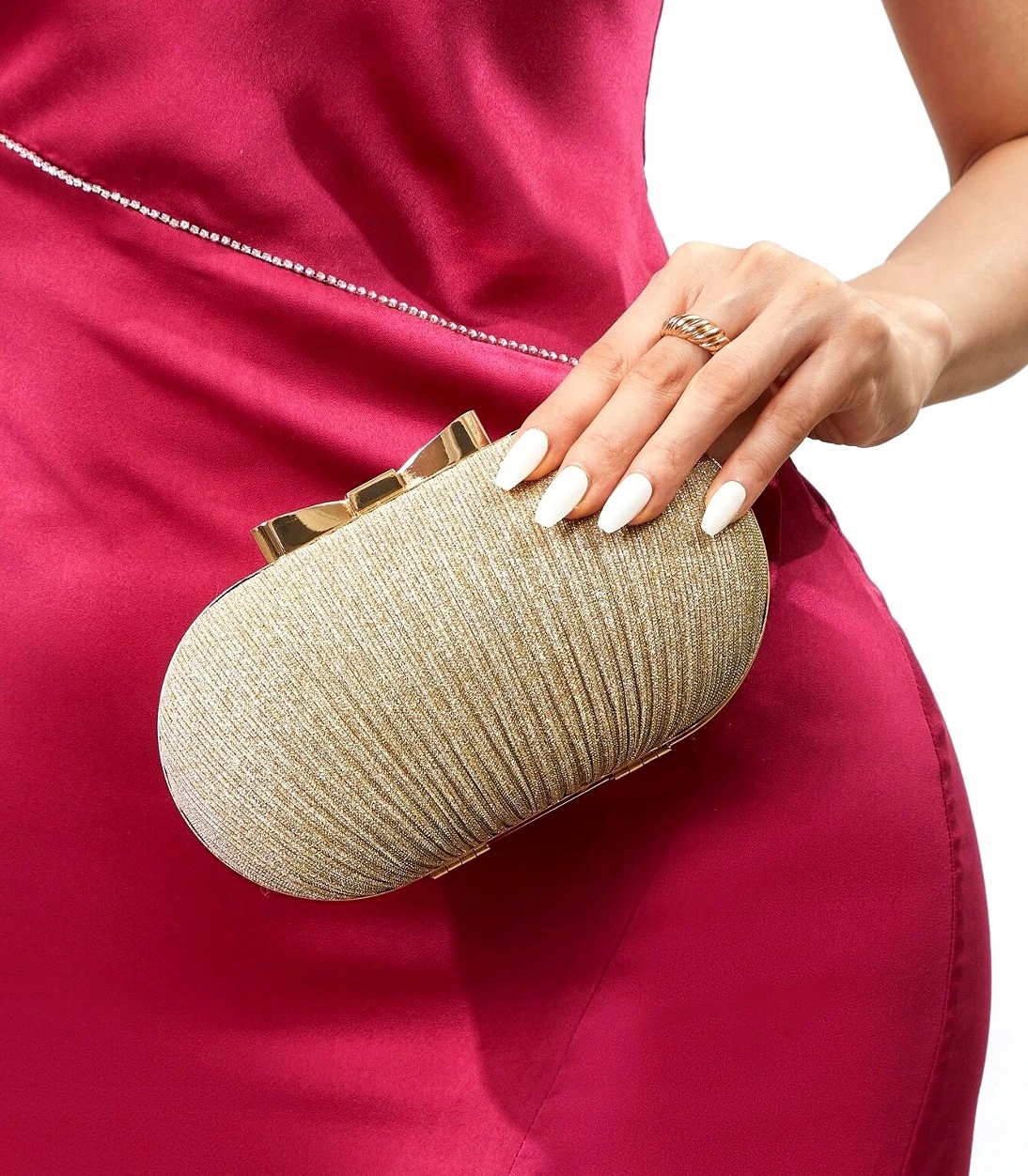 Złota Torebka Wieczorowa Kopertówka Wizytowa Mała Brokatowa Błyszcząca Styl wizytowy
