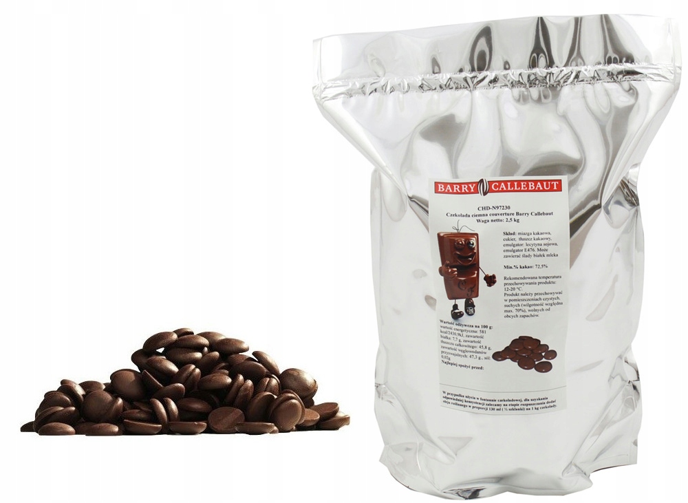 Najlepsza Czekolada Gorzka 2,5 Kg Barry Callebaut fondue 72,5% kakao
