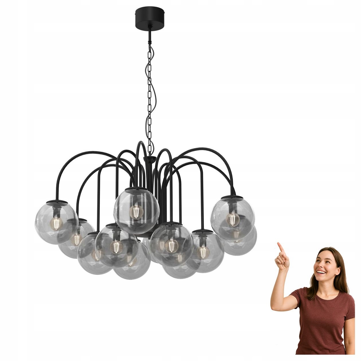 Velký dvanáctiramenný lustr s kouřovými koulemi Cambridge 3698 Luminex
