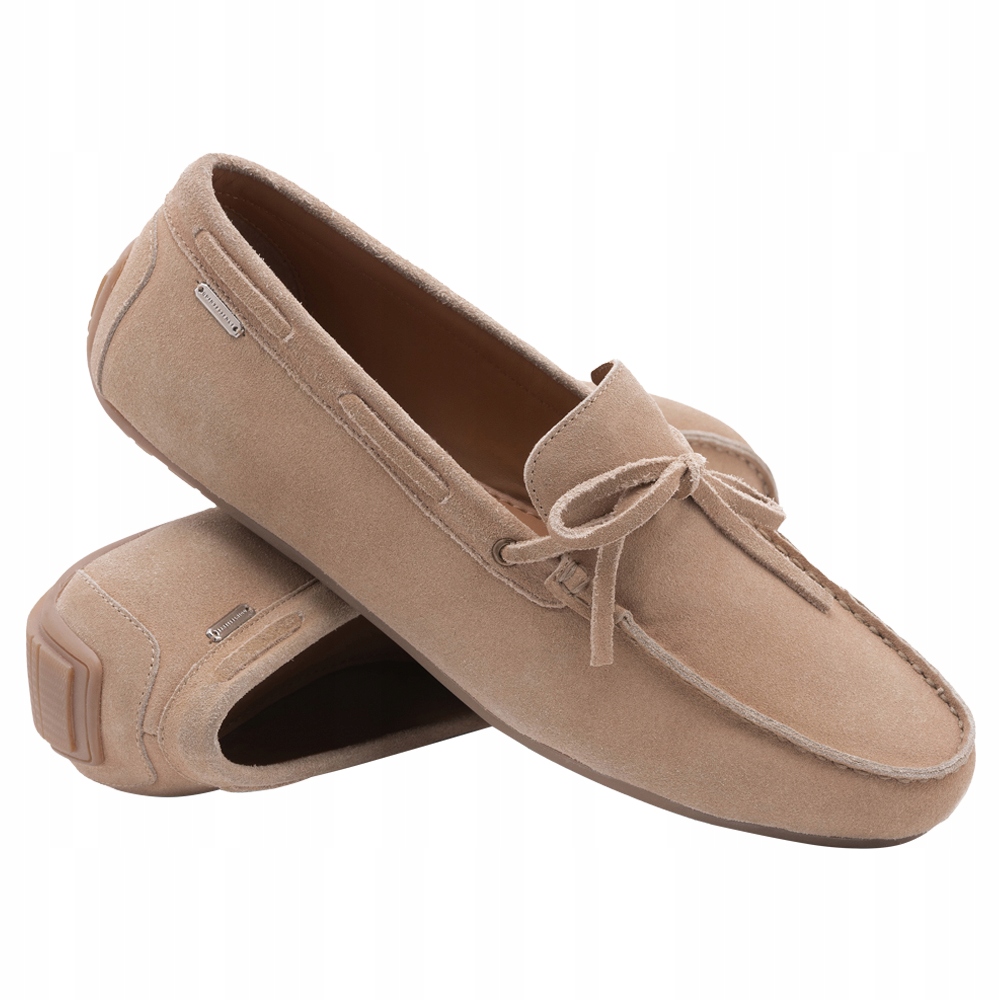 Pánské kožené mokasíny s řemínkem driver béžové V1 OM-FOCS-0150 41