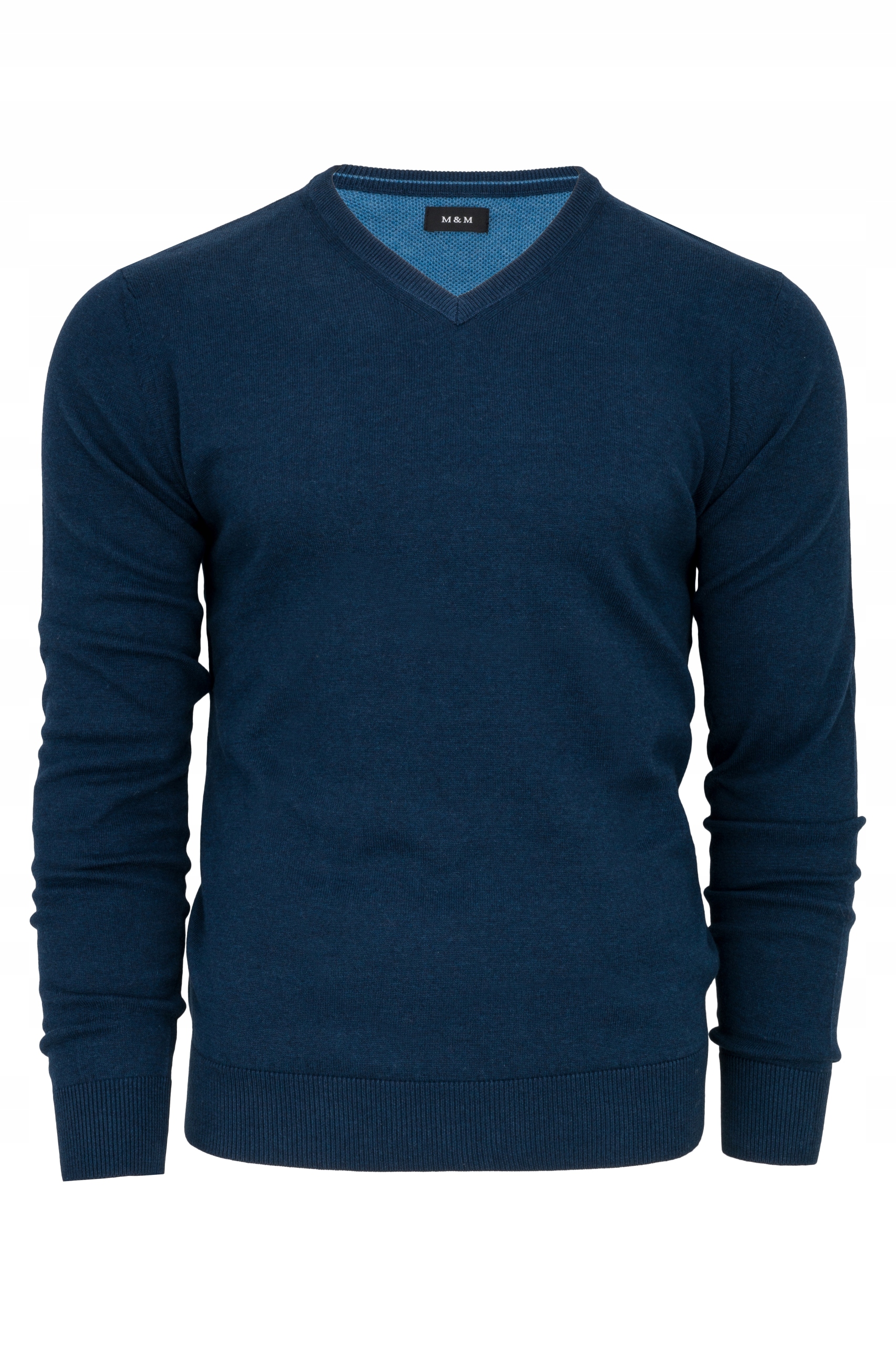 Pánský svetr V-neck s výstřihem do V M&M tmavě modrý Premium Cotton 100% vel L