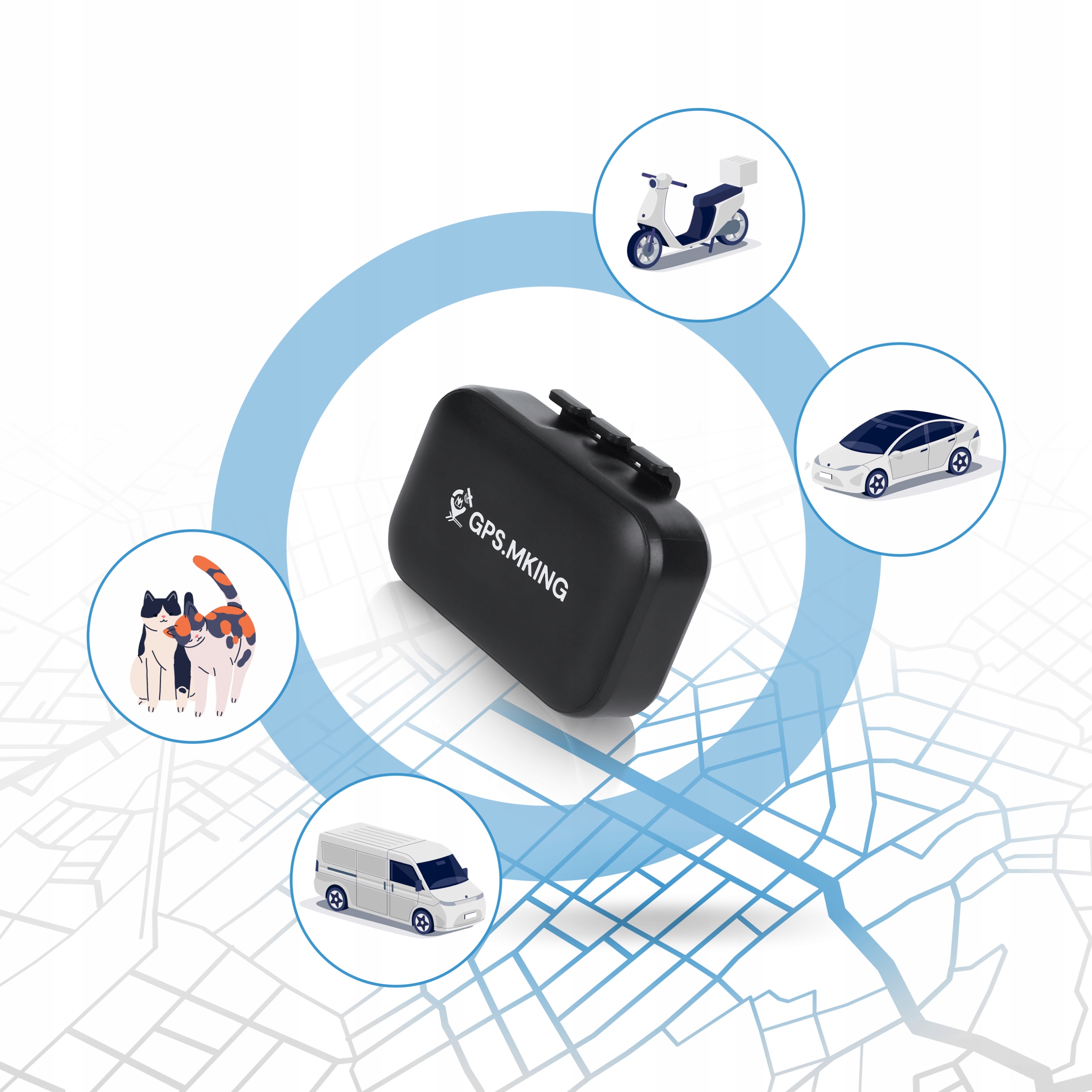 LOKALIZATOR GPS 4G BEZ ABONAMENTU PSA KOTA UCHWYT NA OBROŻĘ APLIKACJA MK059 Producent MKING GPS