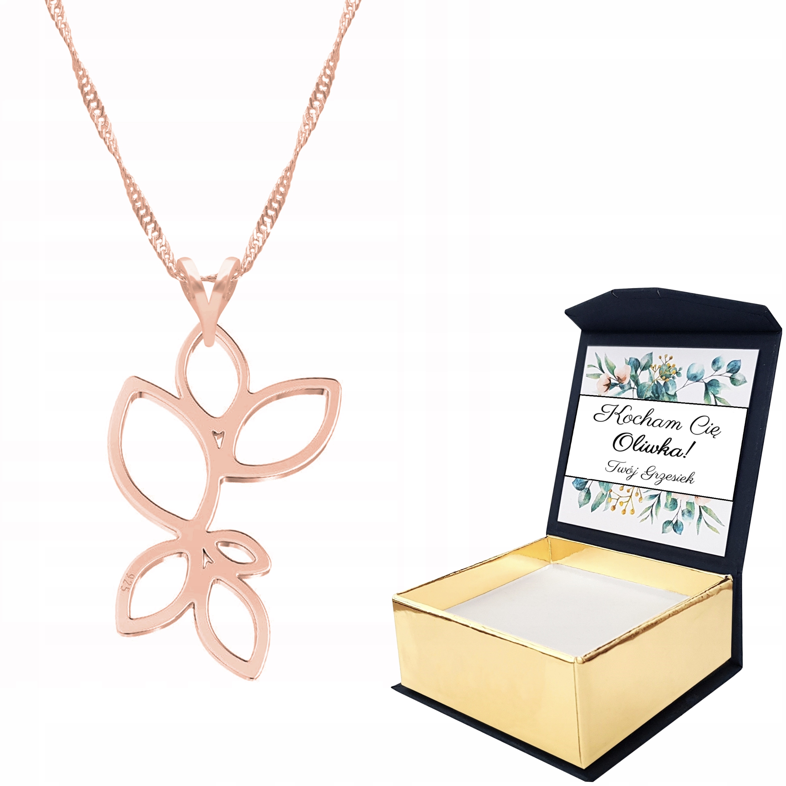 Náhrdelník růžové zlato Lístek Vlastní Potisk