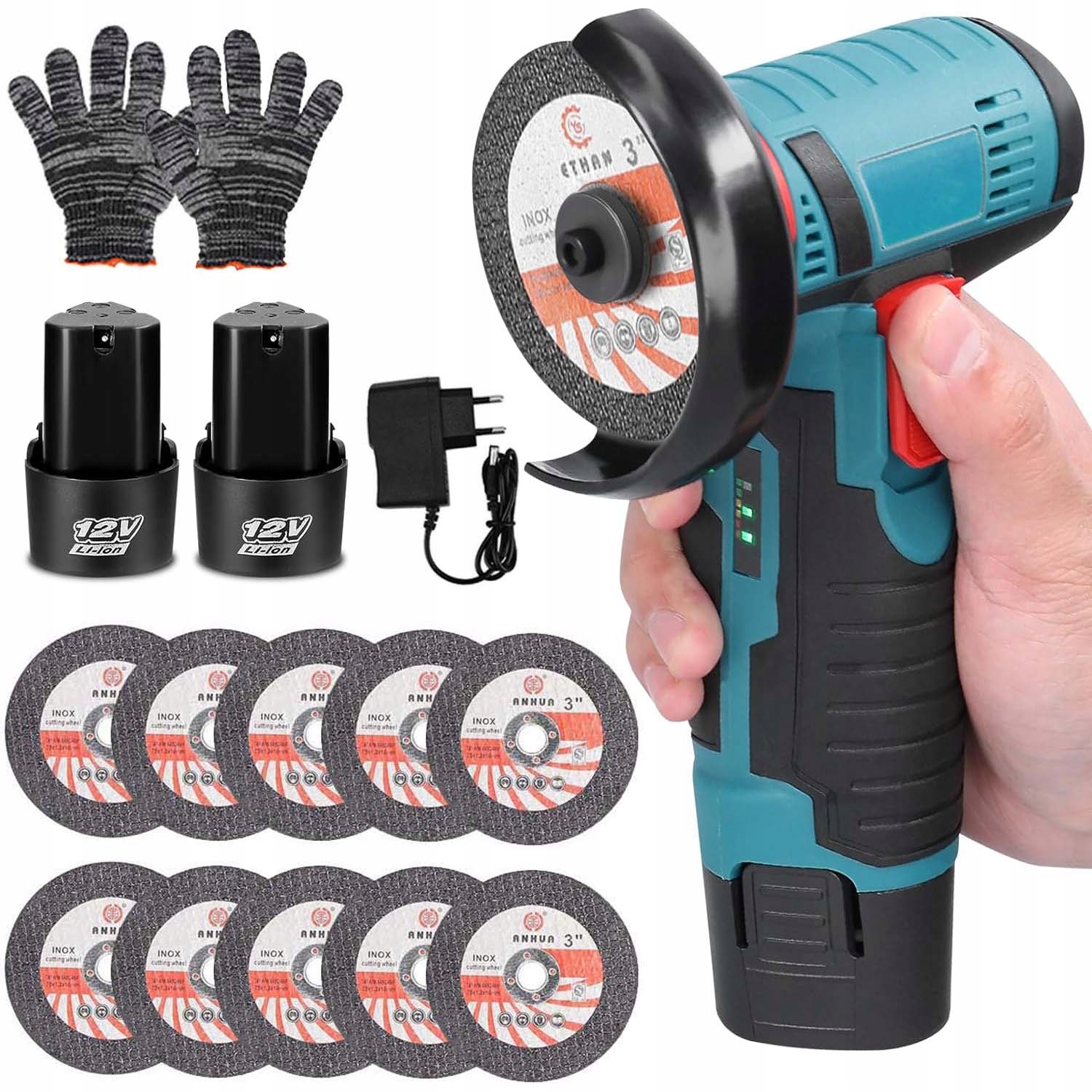 Ruční Úhlová Bruska 12V Elektrická 2XAKU 10X Kotouč Multifunkční