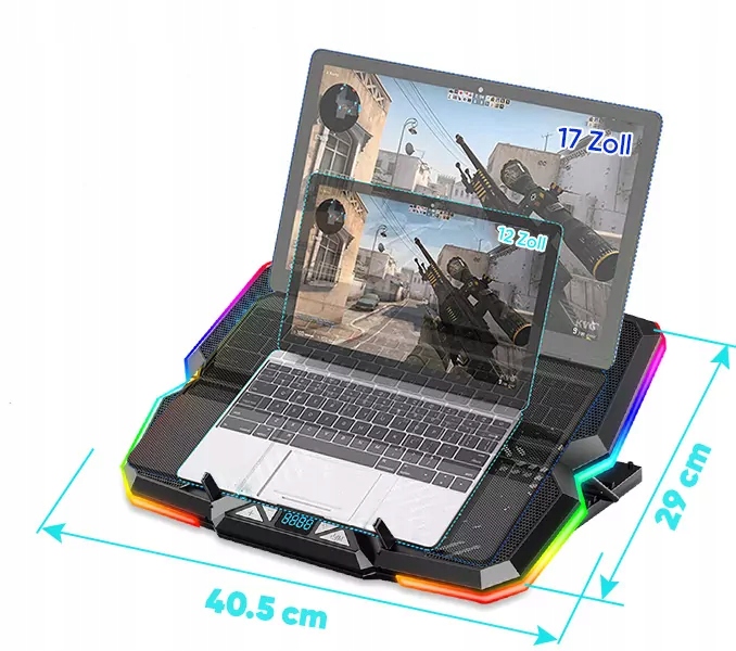 PODSTAWKA PODKŁADKA CHŁODZĄCA POD LAPTOPA PODŚWIETLANA + UCHWYT NA TELEFON Poziom hałasu 20 dB