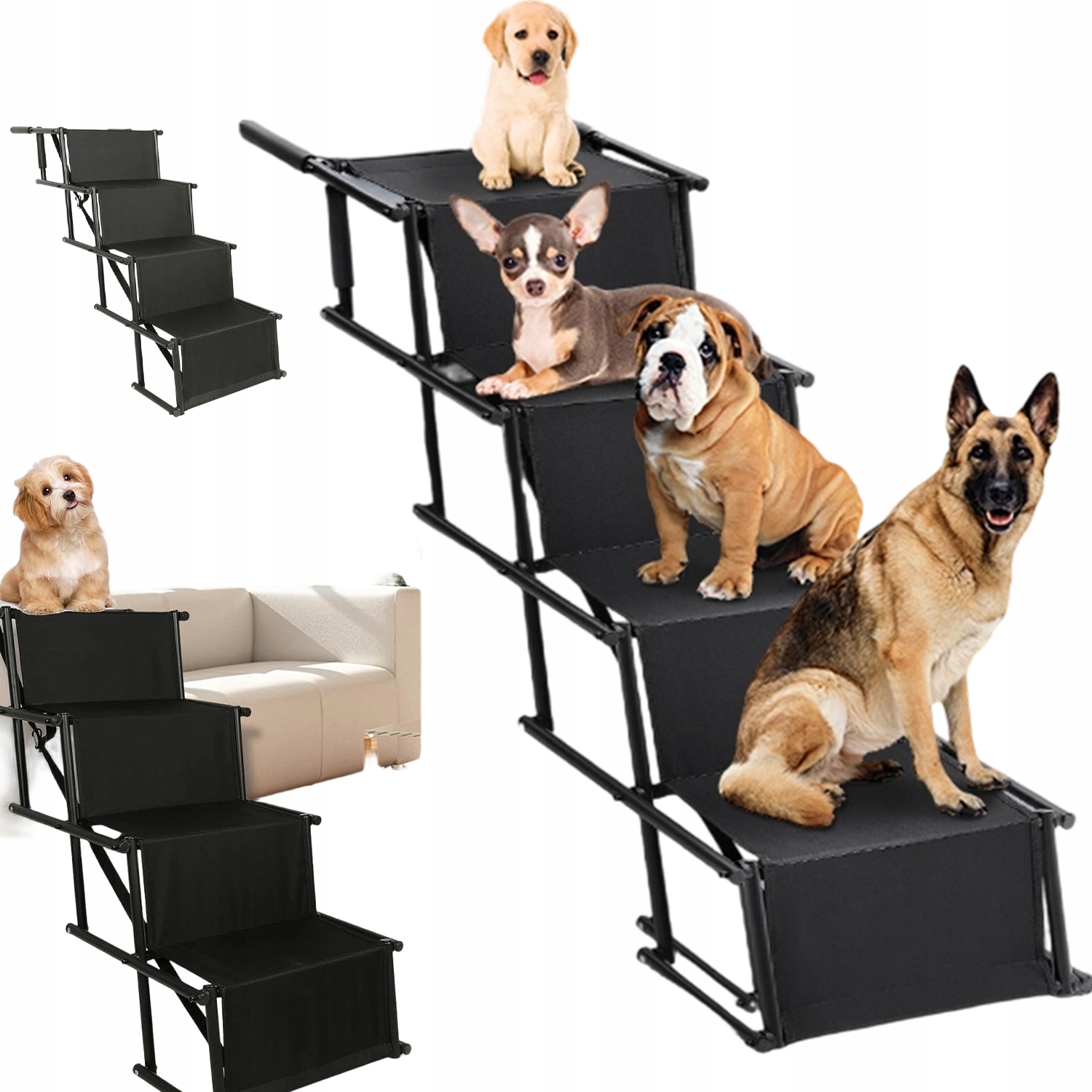 Levně Schůdky Rampa Pro Psa 2v1 Schody Plošina 4 Stupně Stabilní Skládací