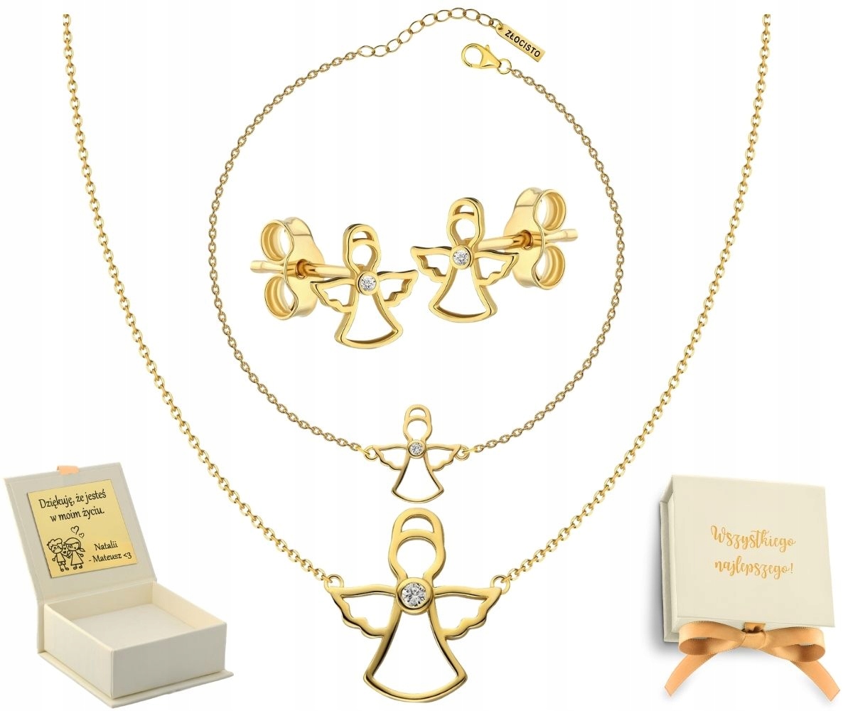 Sada Na Křtiny Komplet Pro Dítě Andílek Se Zirkonem Pozlacený 925