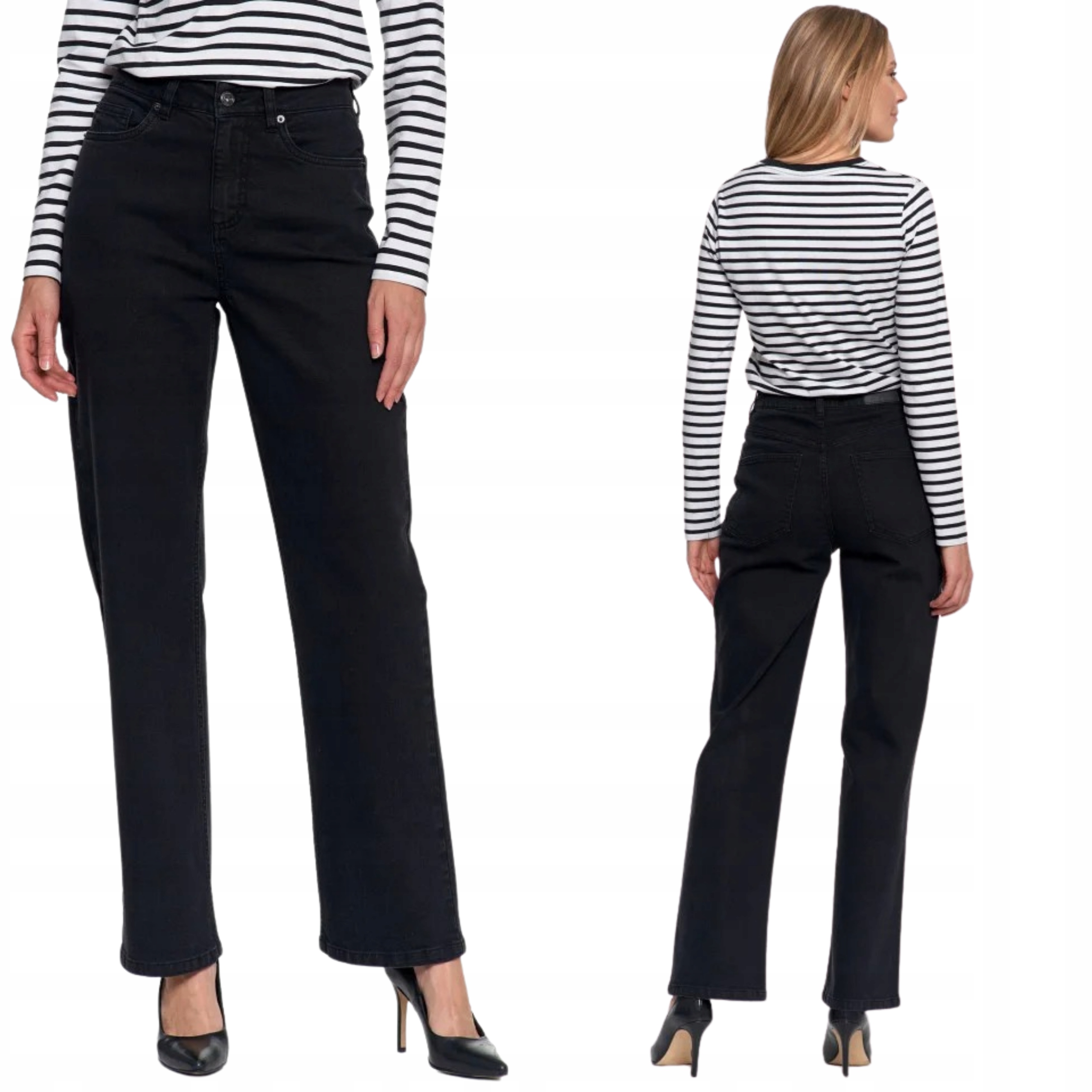 Spodnie Jeansowe Damskie Z Prostą Nogawką Czarne Klasyczne Modne Moraj XL