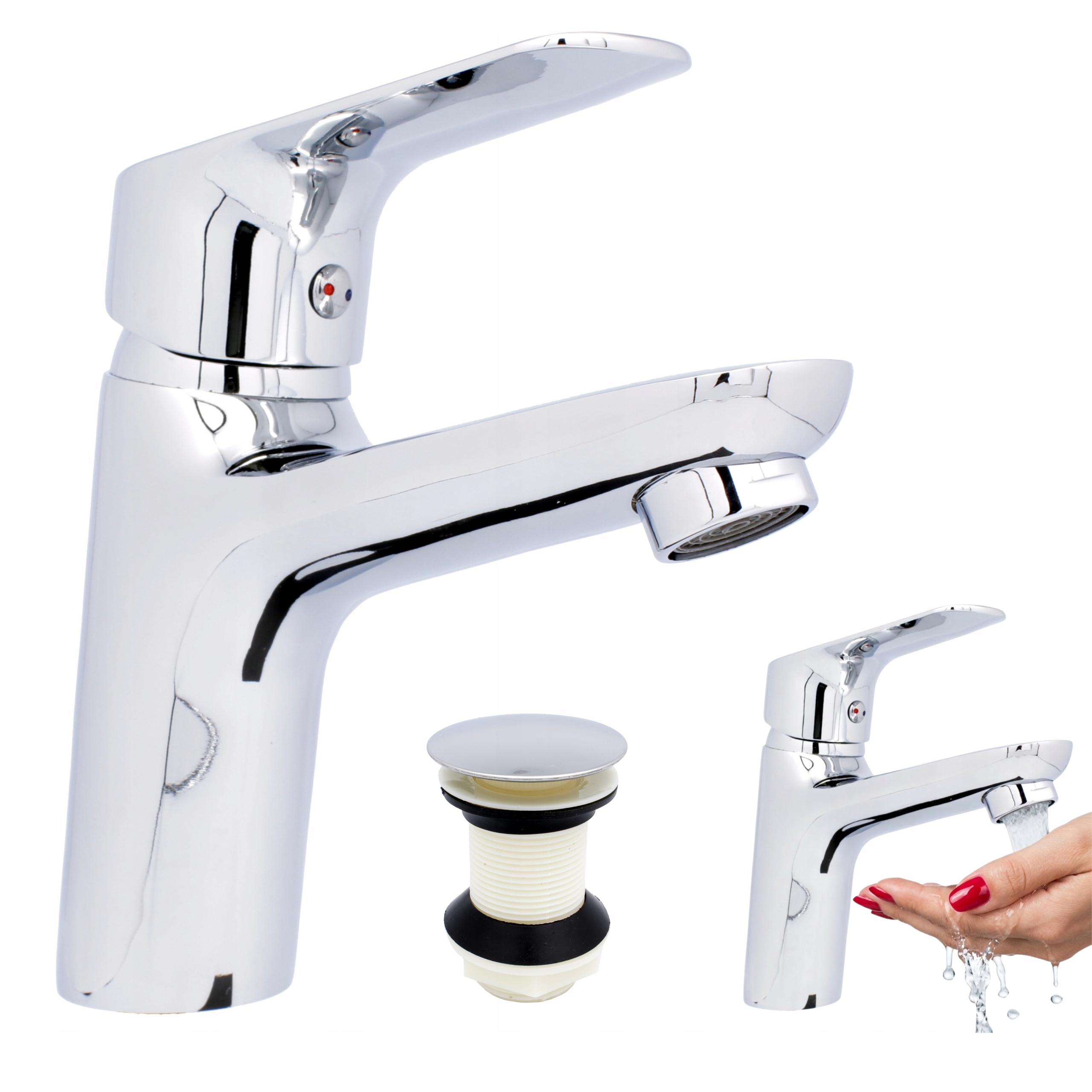 Niska Bateria Umywalkowa Stojąca Chrom Srebrna Połysk Tania