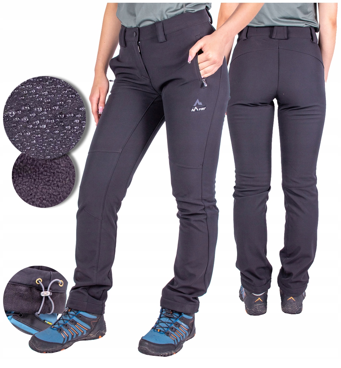 Spodnie Trekkingowe damskie Softshell mikropolar Firi czarne 52 6XL