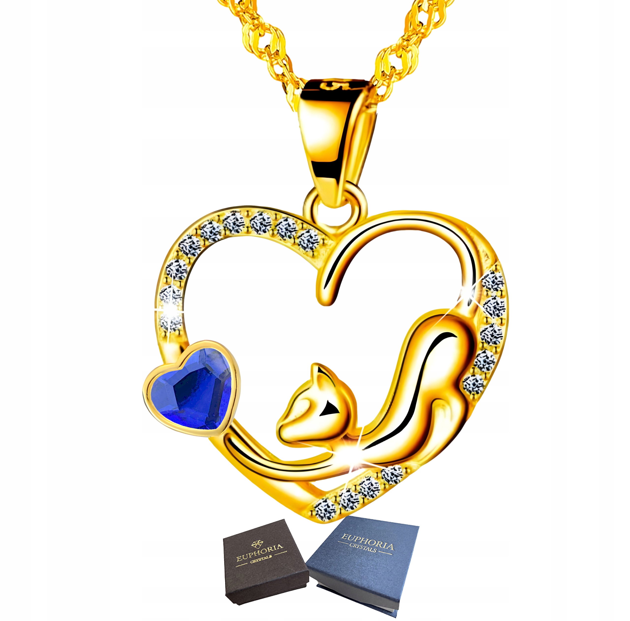 Zlatý náhrdelník Stříbro 925 Srdce s kočkou a zirkony jako Dárek pro manželku