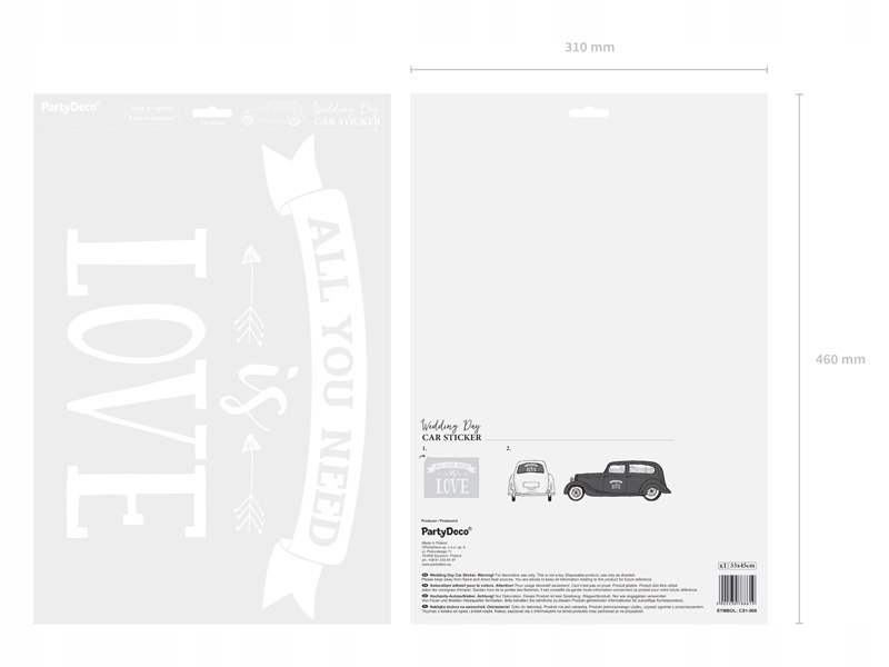 NAKLEJKA ŚLUBNA NA SAMOCHÓD ALL YOU NEED IS LOVE Cechy dodatkowe brak