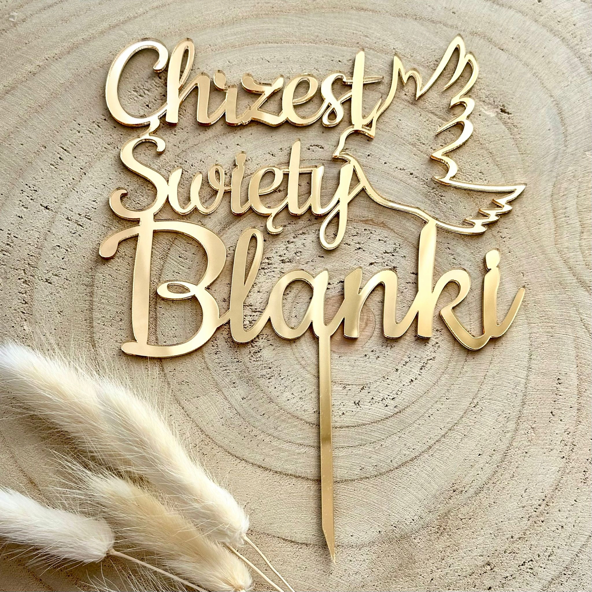 Chrzest z dowolnym imieniem Chrzciny Gołąbek Topper Imie Złote PLEXI Marka Pamario