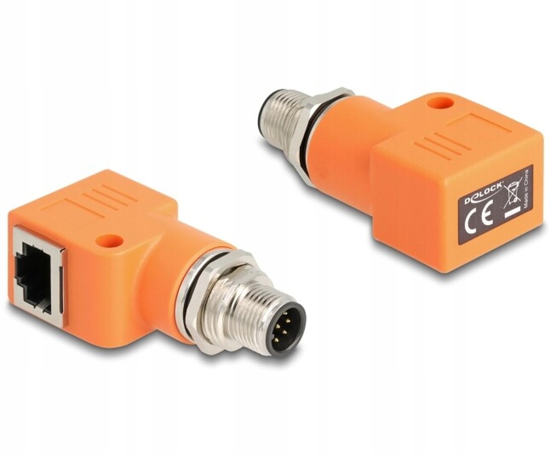 Adapter sieciowy M12 8pin A-coded męski RJ-45 żeński z otworem Delock 60627
