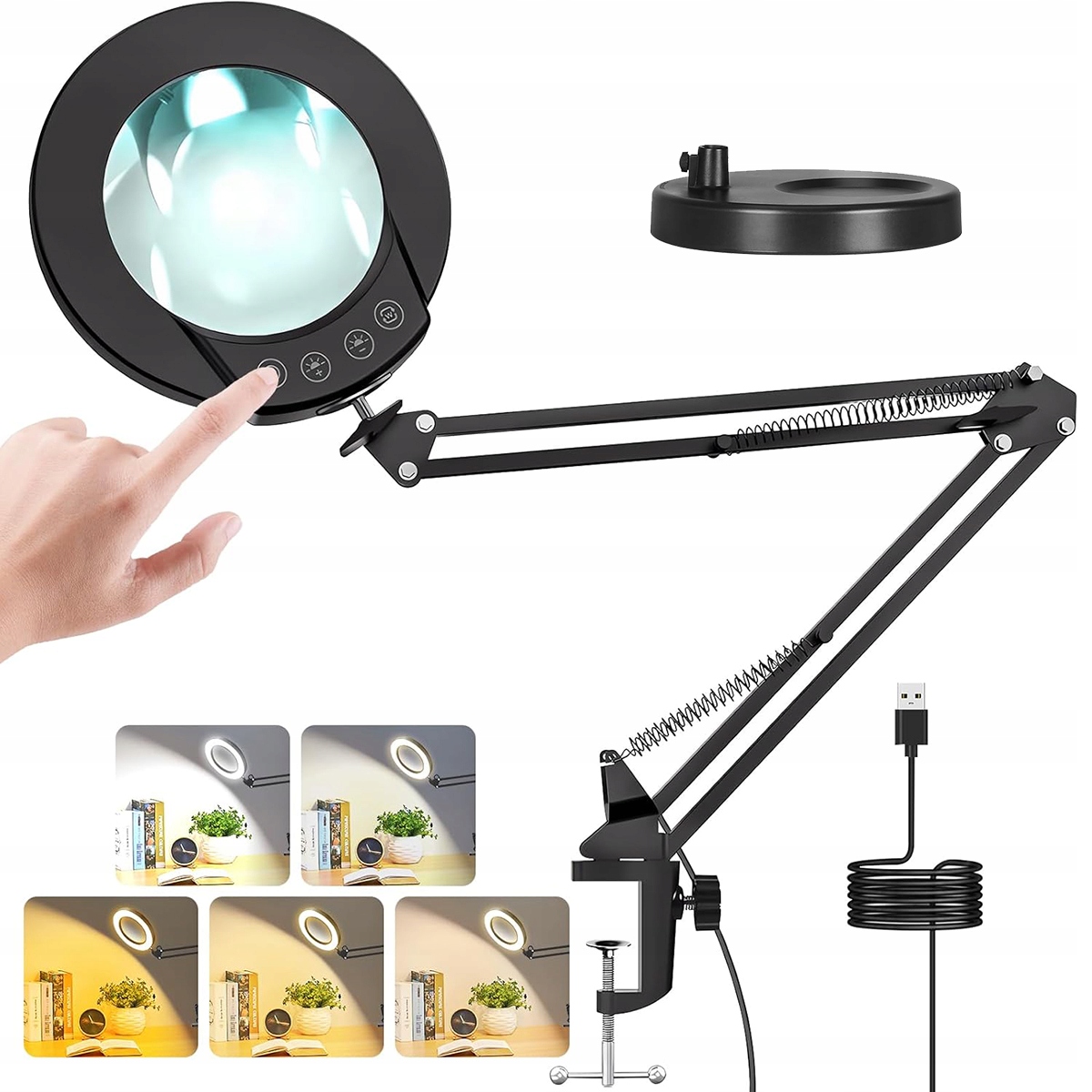 LAMPA SERWISOWA LAMPKA LED LUPA SZKŁO POWIĘKSZAJĄCE KOSMETYCZNA BIURKOWA