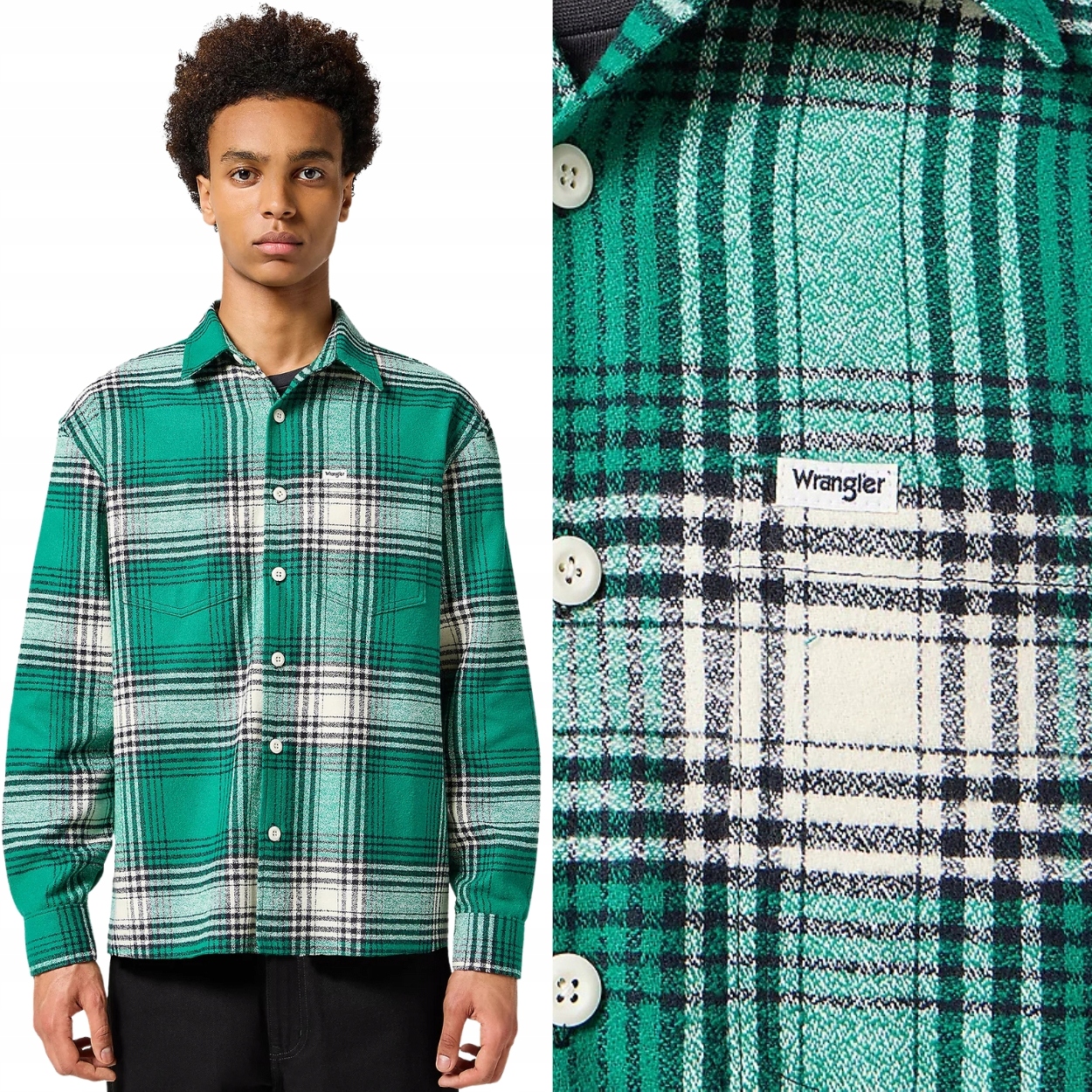 Wrangler Non Frayed Plaid Shirt Green volná zelená kostkovaná košile M