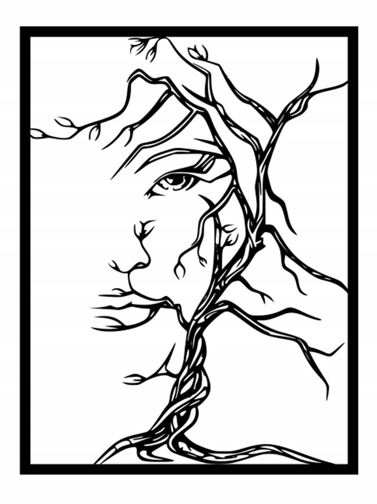 Naklejka na ścianę OBRAZ twarz drzewo A28 60x55 Motyw Dekor Motywy roślinne Nowoczesne Postacie