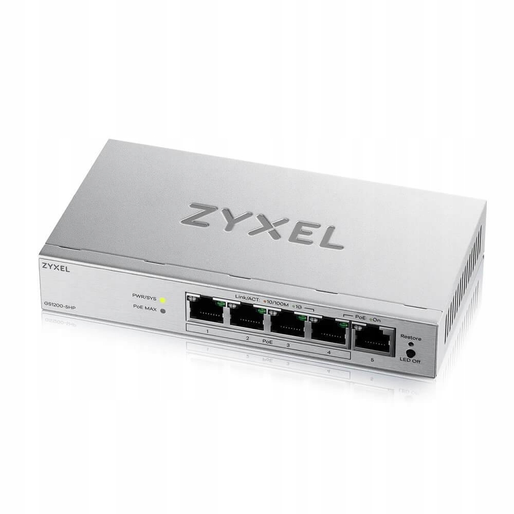 Riaditeľný prepínač Zyxel GS1200-5HPV3 4x1GbE PoE 1xGbE