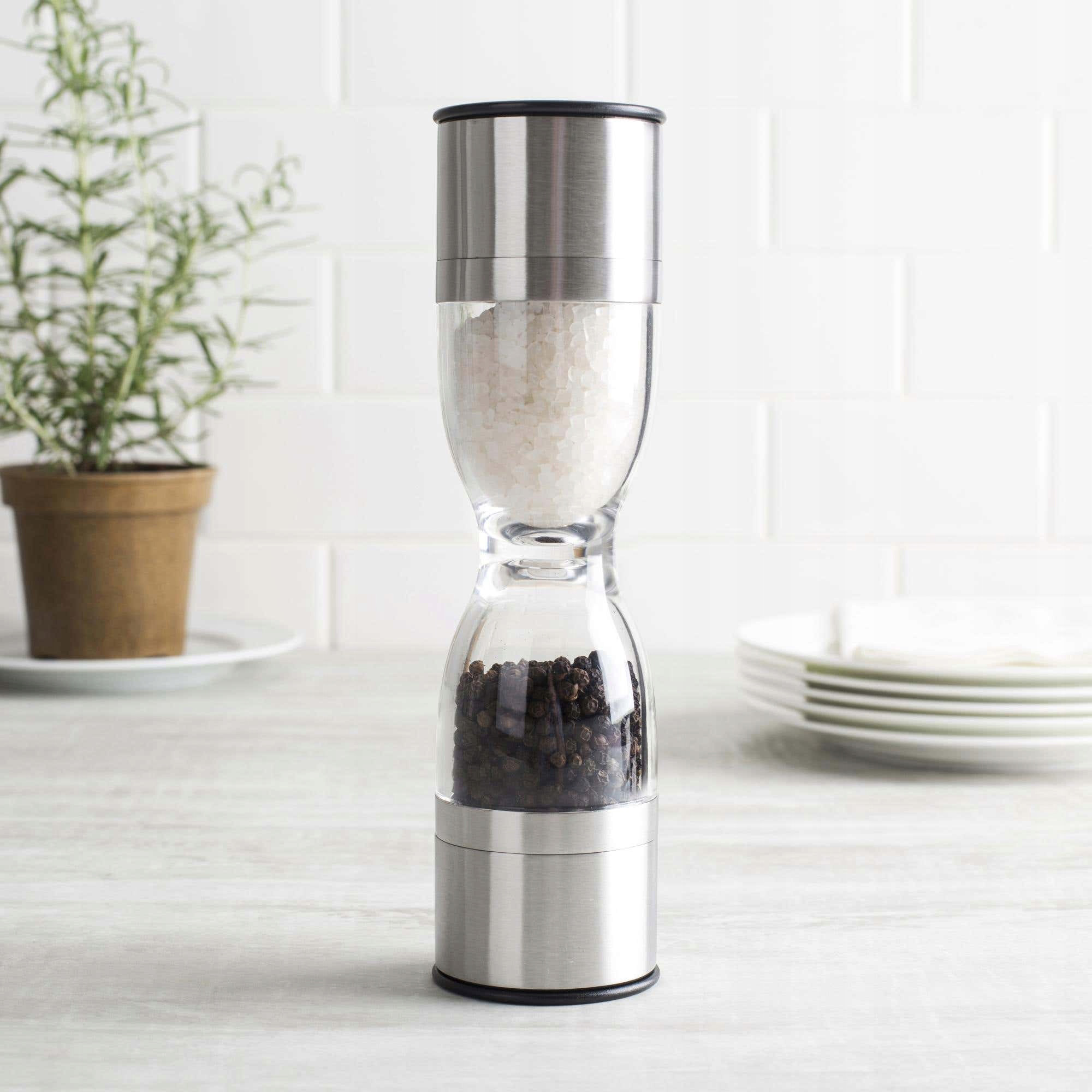 MŁYNEK RĘCZNYDO MIELENIA PRZYPRAW SOLI PIEPRZU DWUSTRONNY KLEPSYDRA 2W1