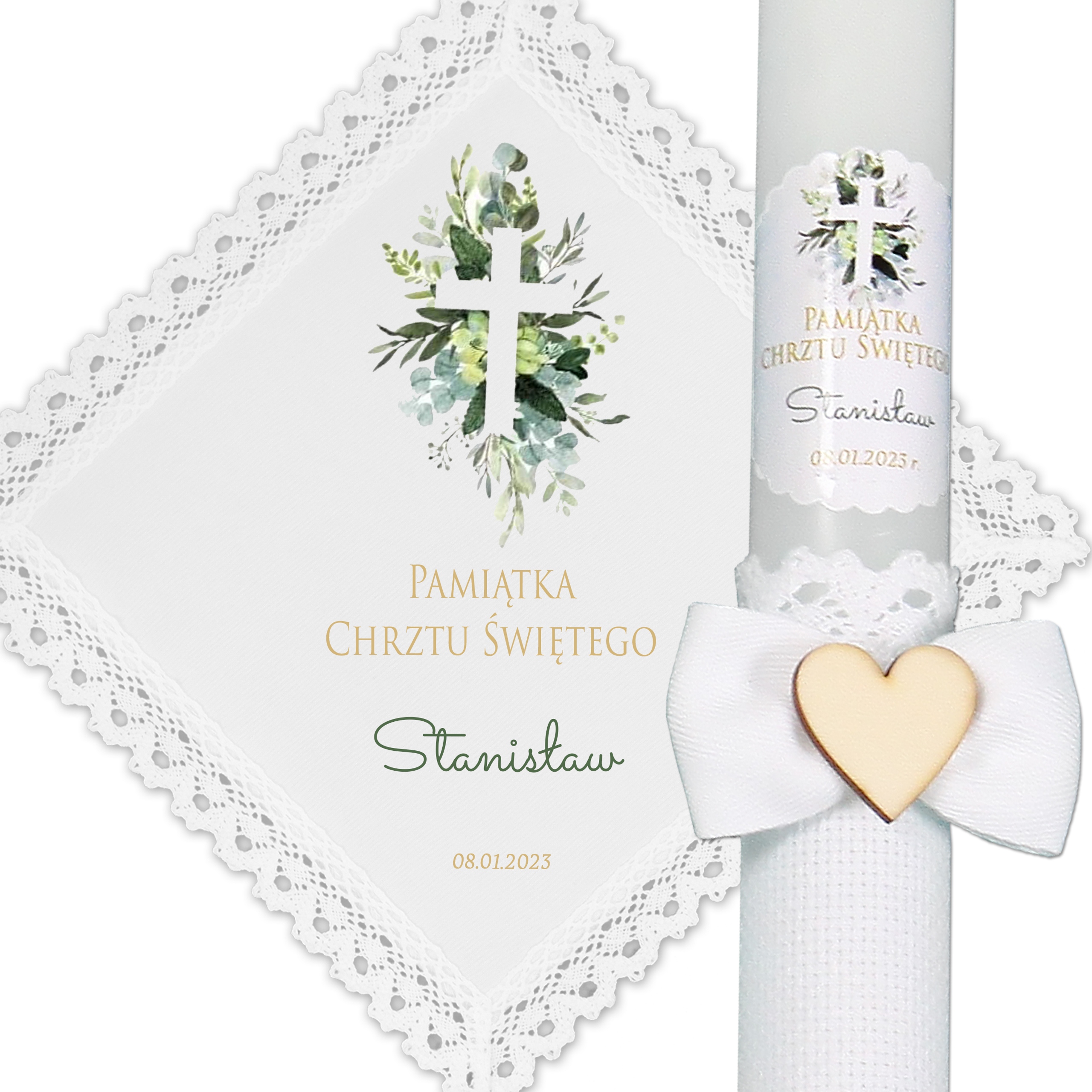 

Szatka i Świeca Do Chrztu Na Chrzest imię data