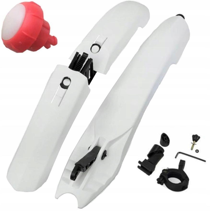 BŁOTNIKI ROWEROWE ZESTAW KOMPLET PRZÓD TYŁ WACHLARZE LED 26 27 28 29 BIAŁY