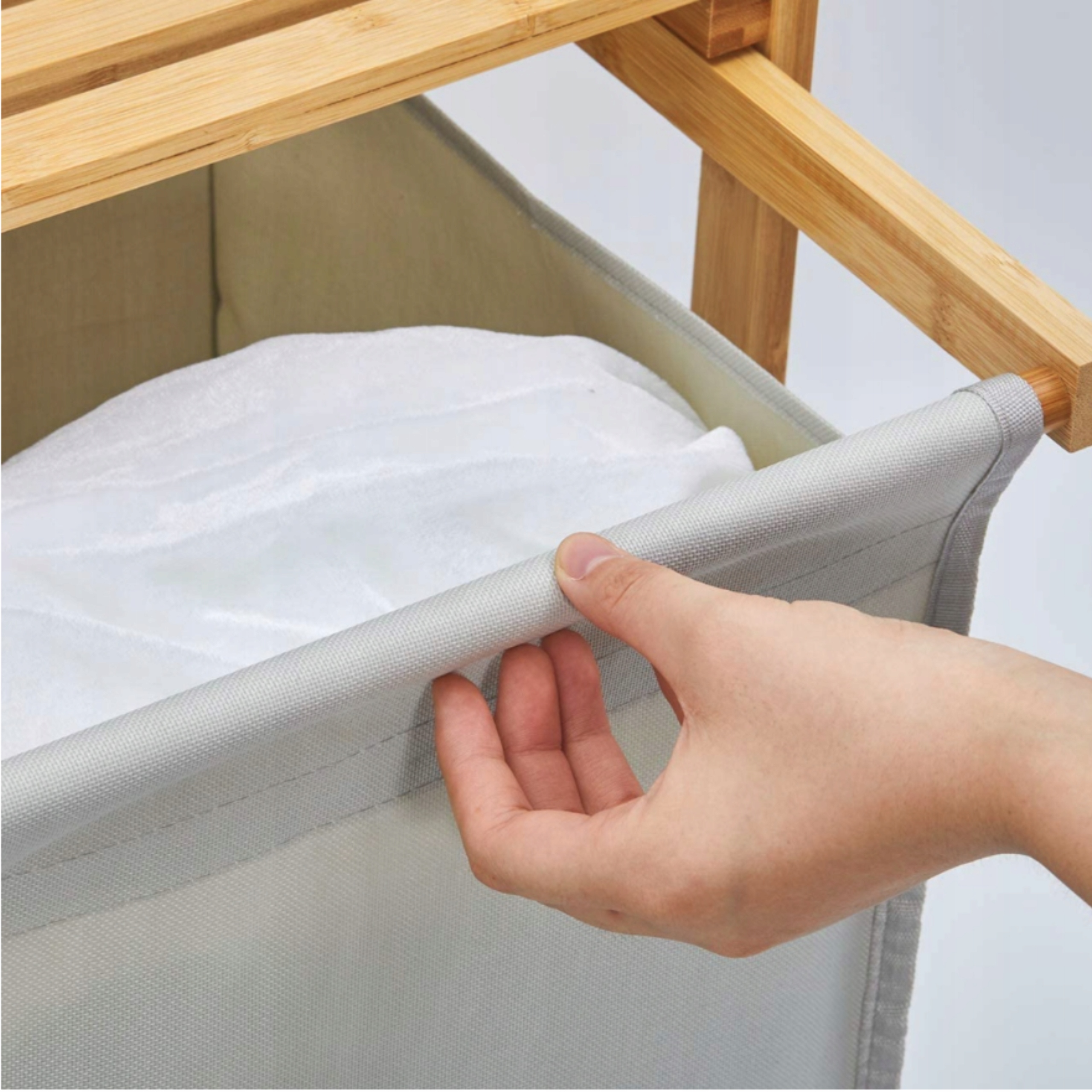 KOSZ NA PRANIE BAMBUSOWY PODWÓJNY 80L REGAŁ LOFT Premium KOSZ WOLNOSTOJĄCY Głębokość mebla 36.5 cm