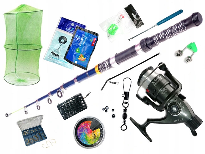 Zemní Set Rybářský Prut Naviják Síťka Háčky