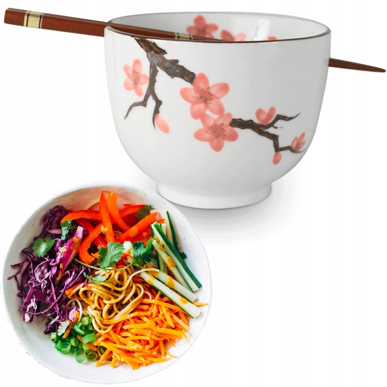 Miseczka z Pałeczkami Do Zupy Ramen i Makaronu Soba 13cm Biała Sakura EDO J  14749873499 