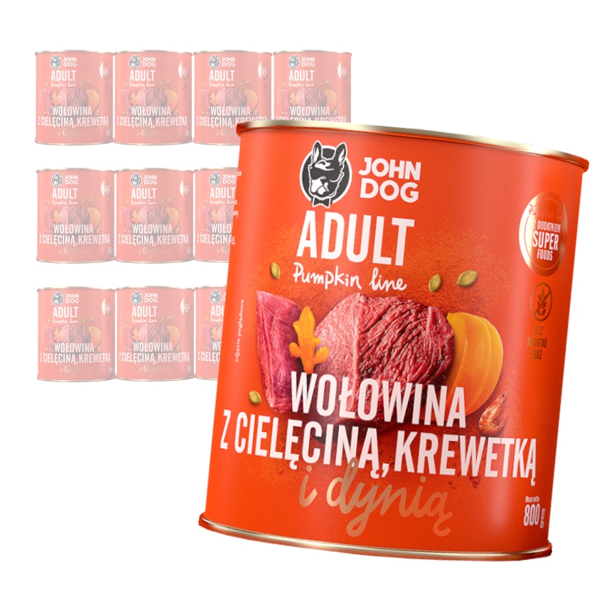 John Dog Hovězí Maso S Telecí Krevetou Vlhké Krmivo Pro Psa 12x800g