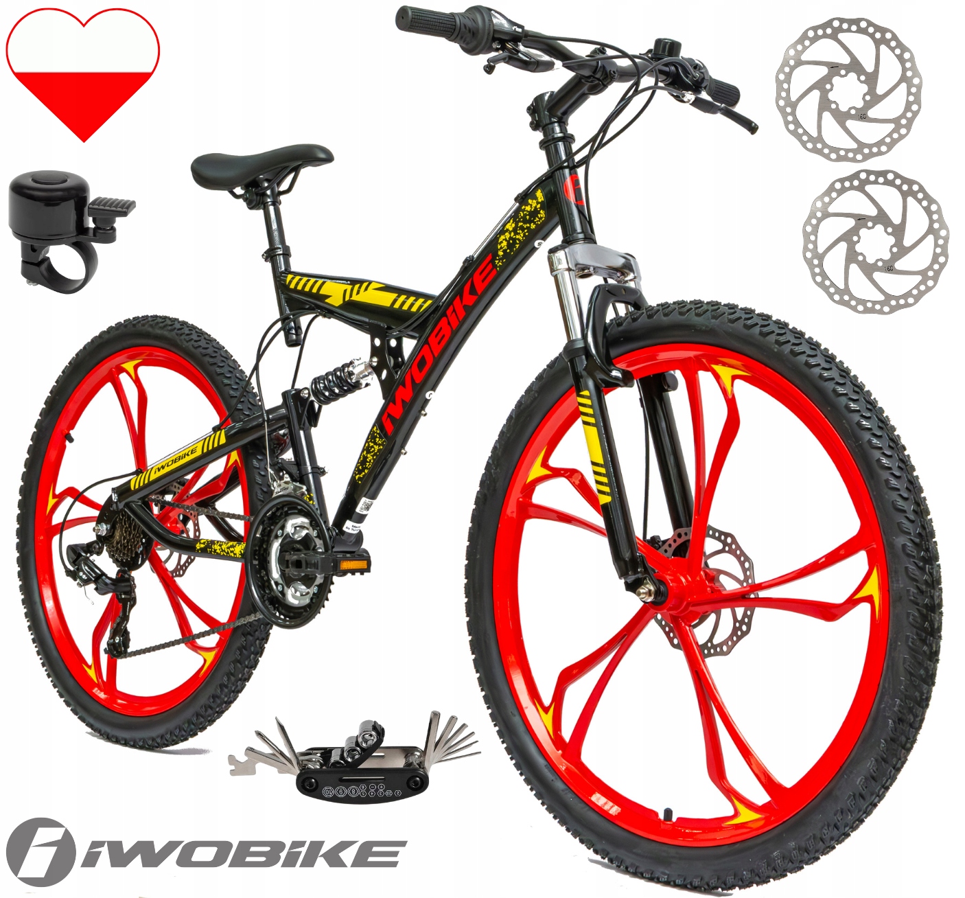 Pánské pánské horské kolo 26" Iwobike Ráfky Shimano Mtb Kotouče Full Amory