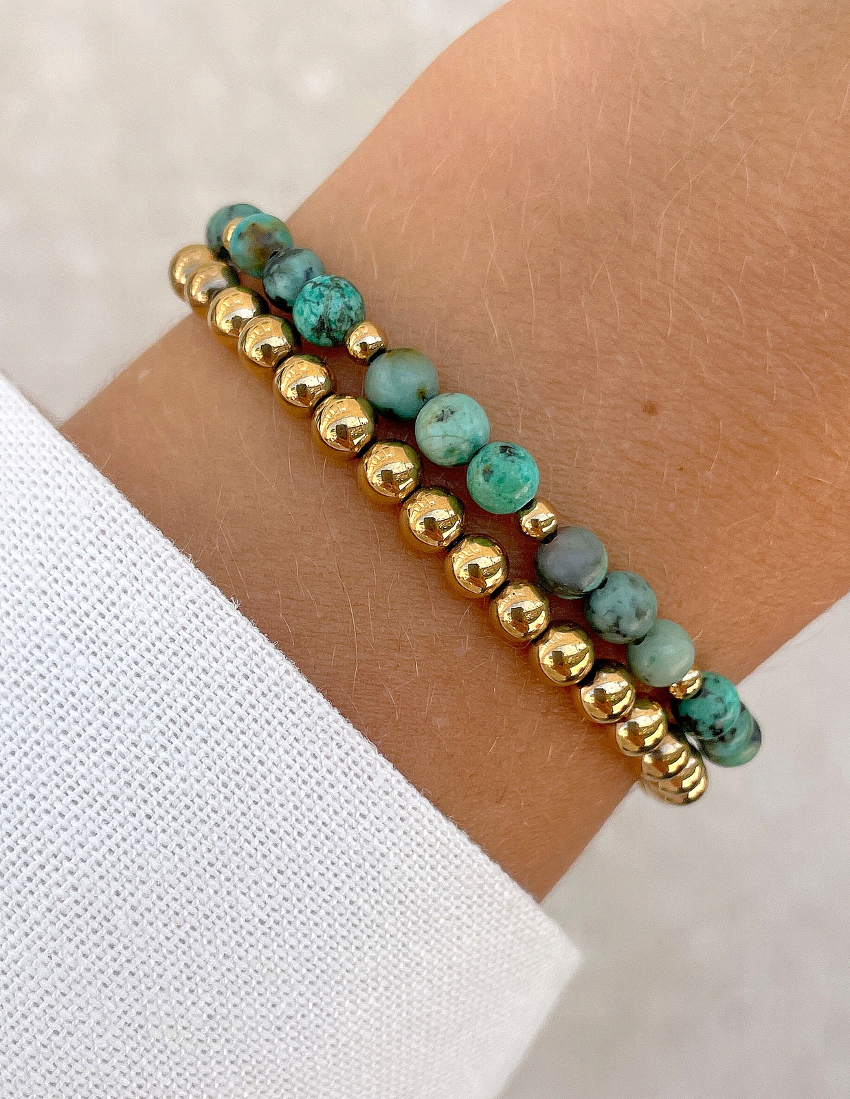 Náramky na gumičce – africký tyrkys s hematitem 16 cm