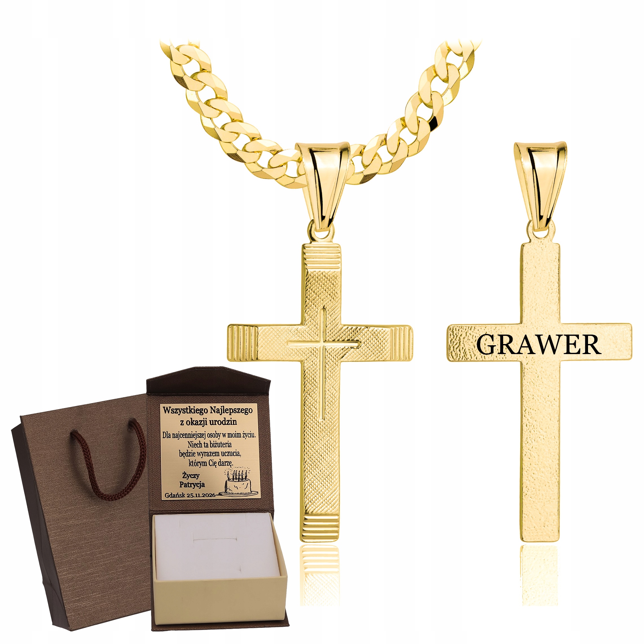 Zlatý Plný Řetízek Pánský Pancr S Křížkem Ryzost 925 585 Gravírování Bonus
