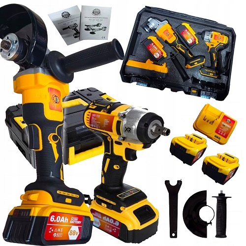 Sada Akumulátorového Nářadí Úderový Klíč Bruska 88V 2x 6Ah Kufr