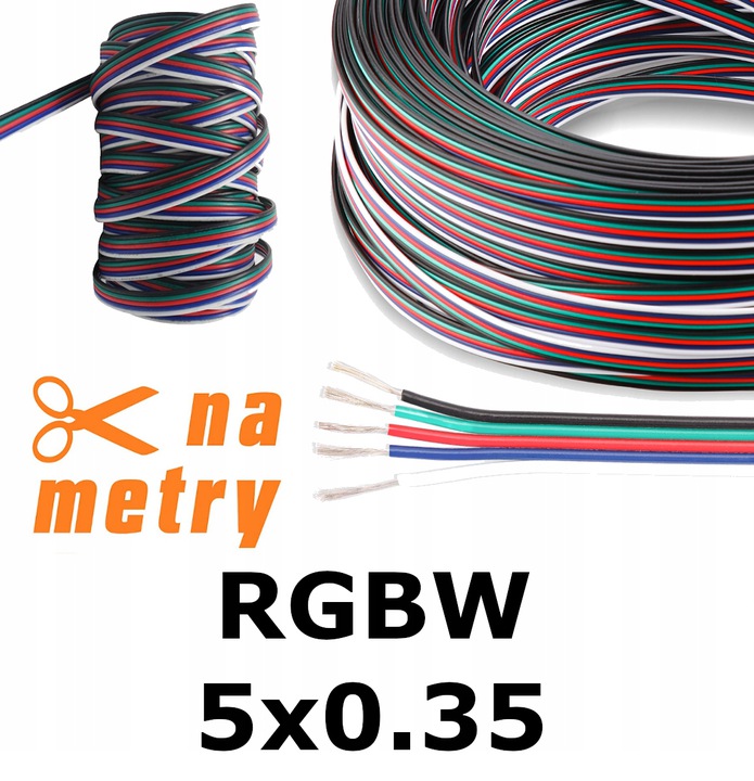 

Przewód Kabel do taśm Led Rgbw 5 żyłowy 5x0,35 1mb