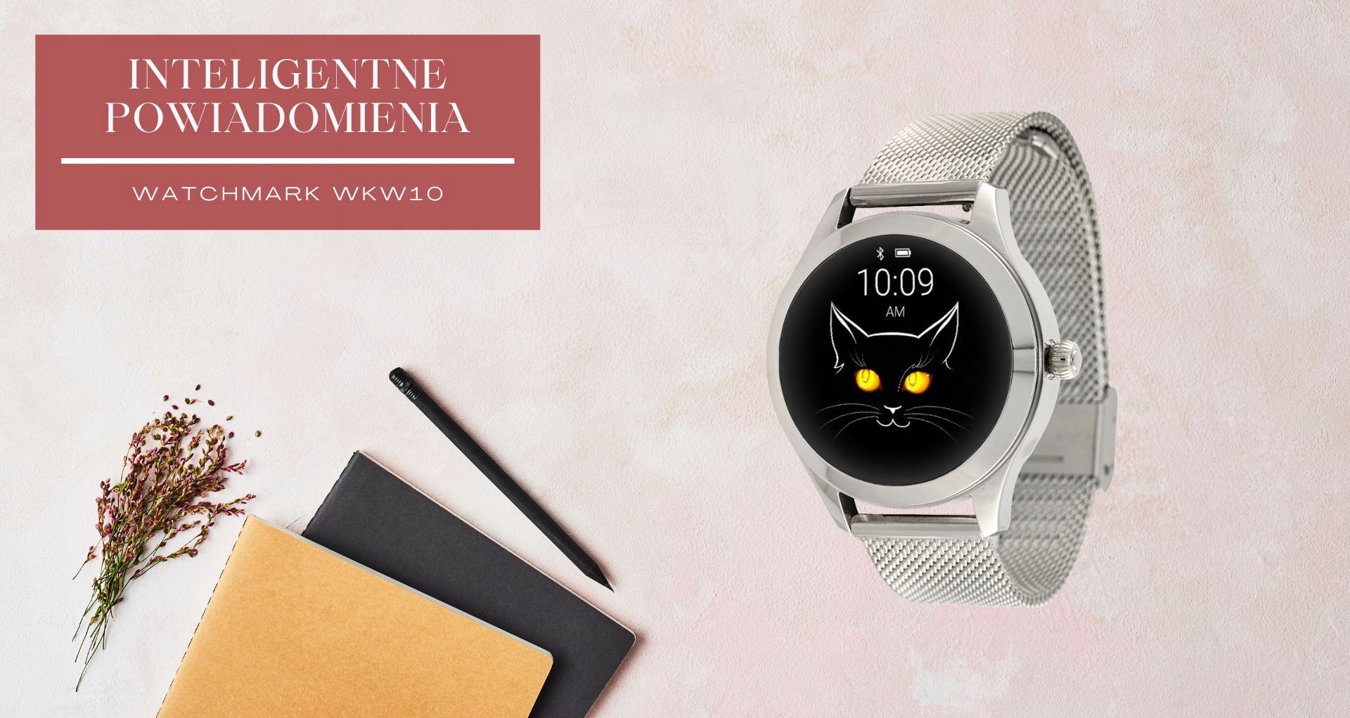 Damski Smartwatch srebrny Watchmark WATCH Kształt koperty okrągła