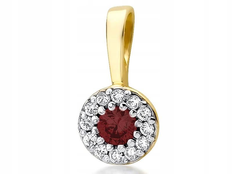 Zlatý přívěsek 585 kulatý rubín s brilianty a diamantem na řetízek 14k