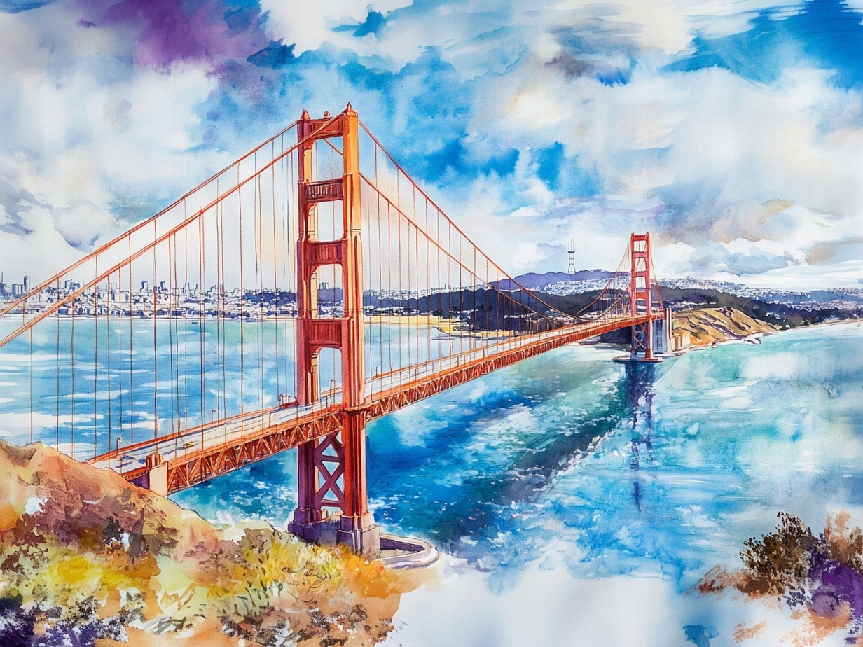 Obraz Na Plátně Canvas Golden Gate Bridge San Francisco Akvarel 100x75