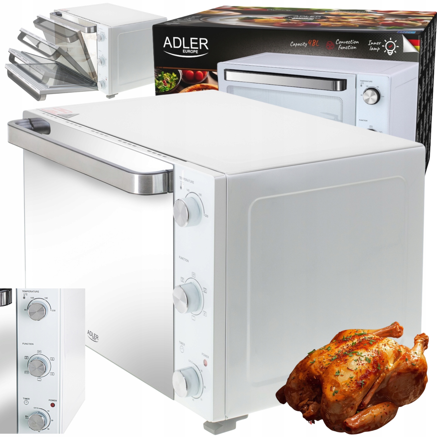Elektrická rúra 48L Regulácia 1800W 5 režimov pečenia Adler