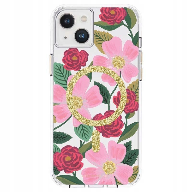 Rifle Paper Clear MagSafe – Pouzdro pro iPhone 14 Plus zdobené zlatem (Rose Garde)
