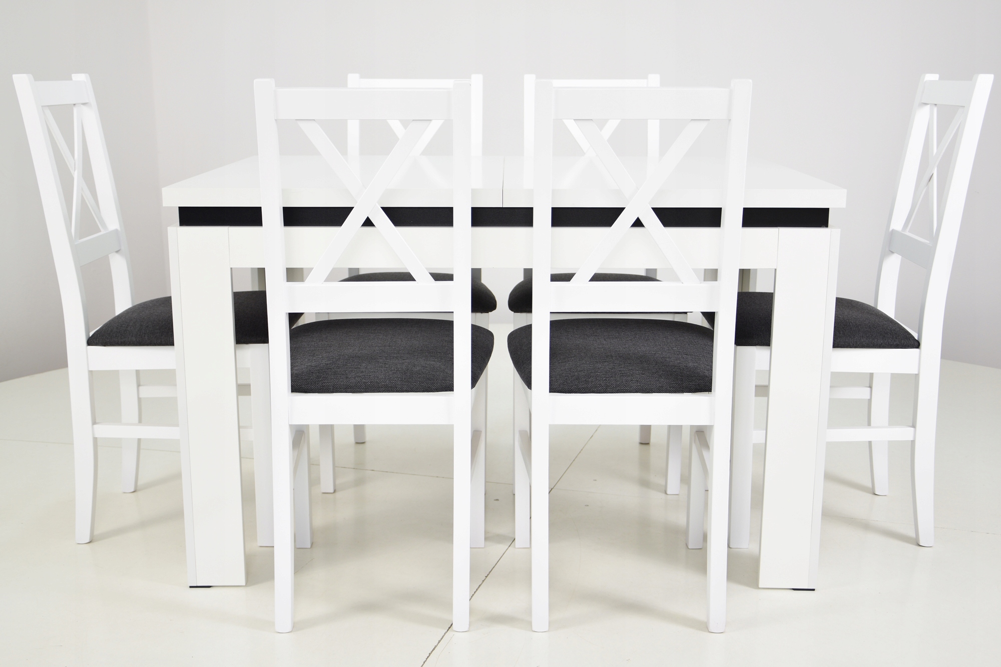 BIAŁO CZARNY Stół ROZKŁADNY i 6 krzeseł z DREWNA Kod producenta N-10 + C-6