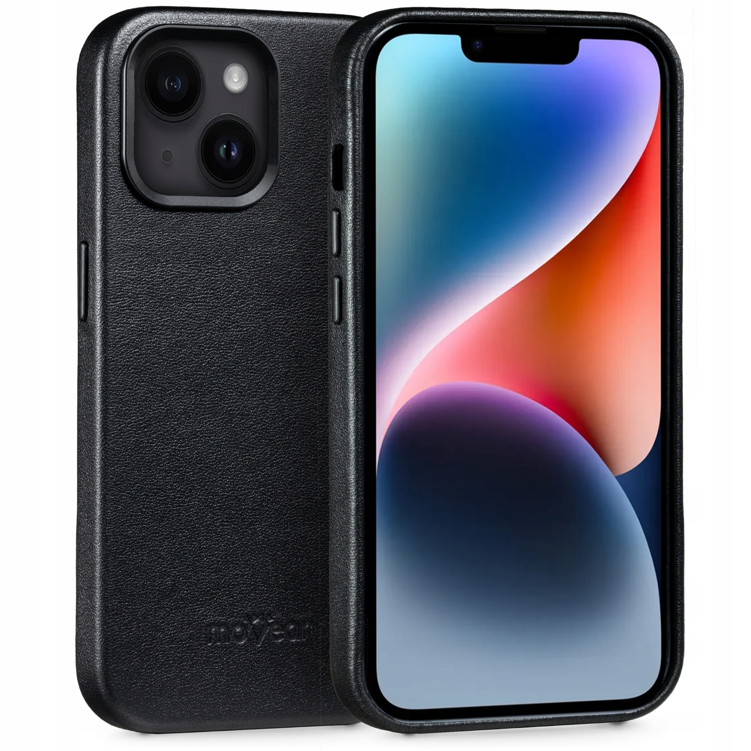 Pouzdro pro iPhone 14 Plus kožené MagSafe Zadní Kryt prémiové černé Movear