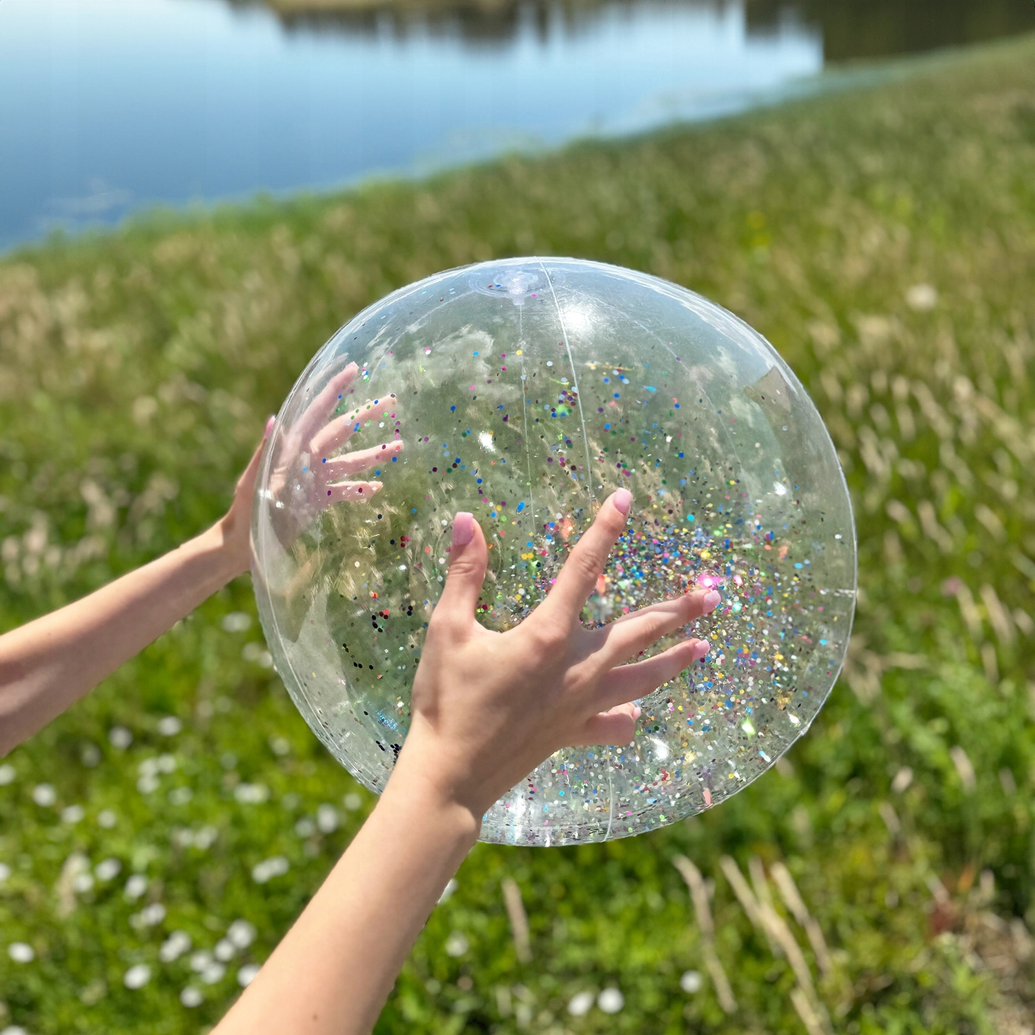 PIŁKA DMUCHANA PLAŻOWA DUŻA DO WODY DLA DZIECI RODZINNA Z CEKINAMI 60CM Marka inna marka